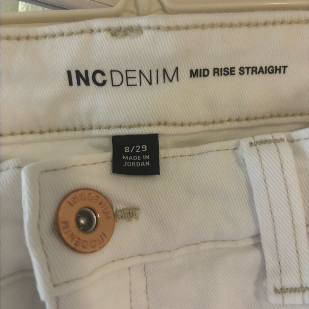 INC International Concepts White Straight Leg Jeans